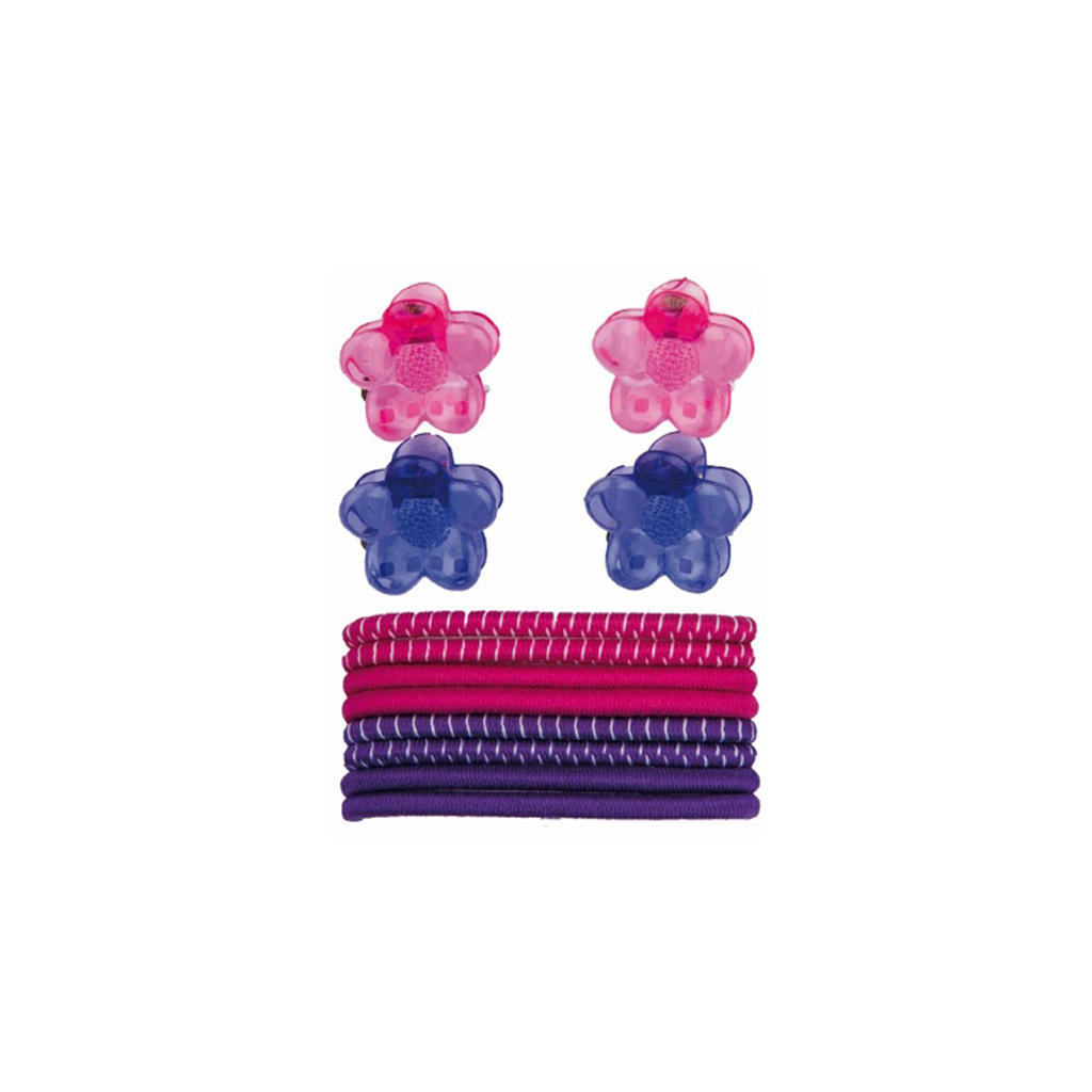 TITANIA-PRONG-CLIPS-FLOWER-4-PCS-AND-HAIR-ELASTICS-WITH-METAL-8-PCS-ART-NR-7990