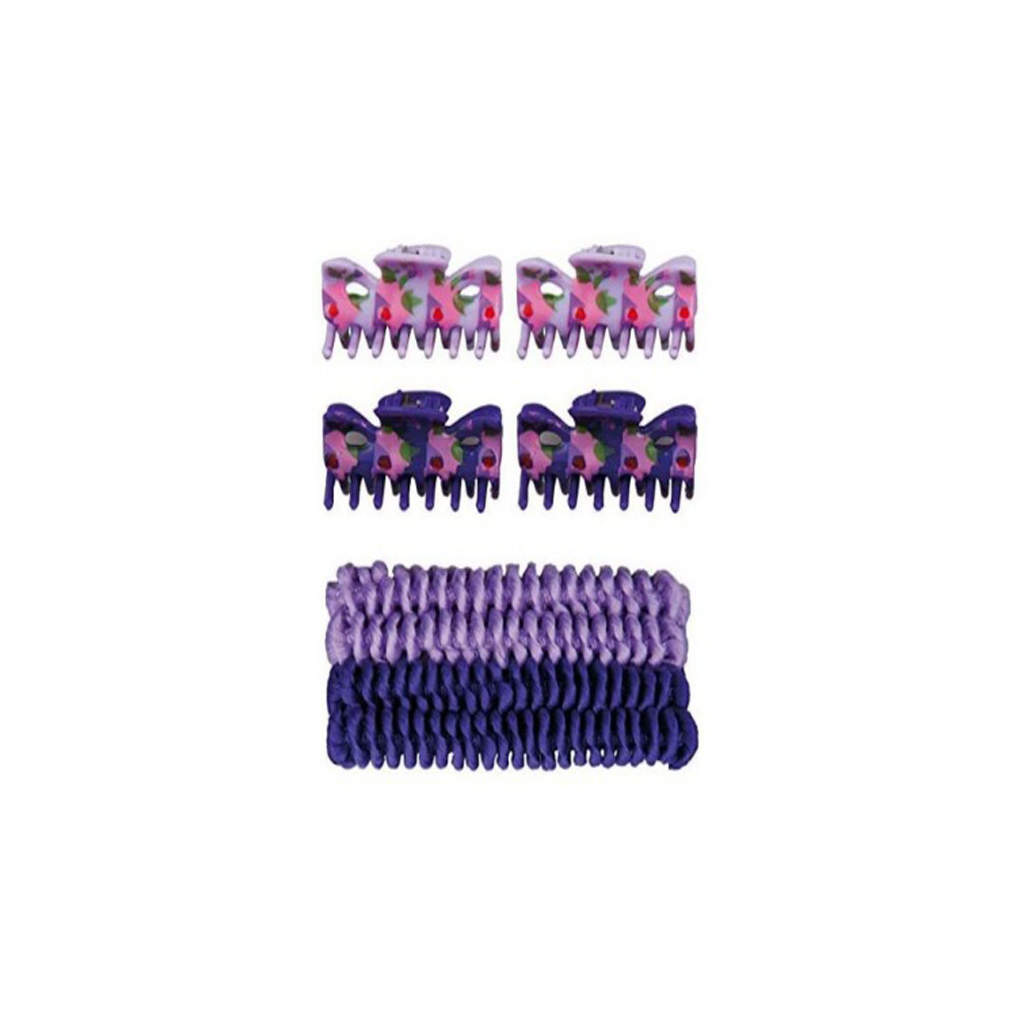 TITANIA -SECTION-CLIPS-4-PCS-AND-HAIR-RIBBONS-WITH-METAL-4-PCS-PURPLE-LILAC-ART-NR-8008